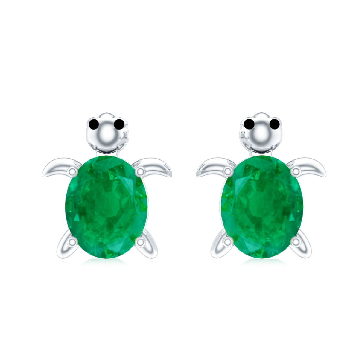 Oval Shaped Emerald Turtle Stud Earrings
