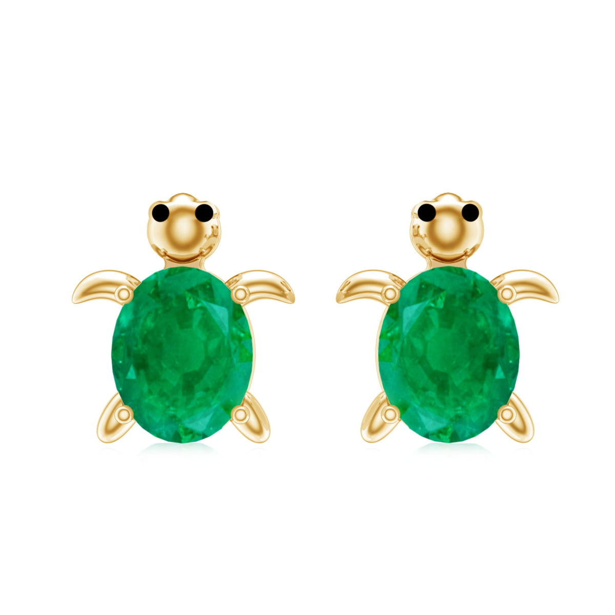 Oval Shaped Emerald Turtle Stud Earrings