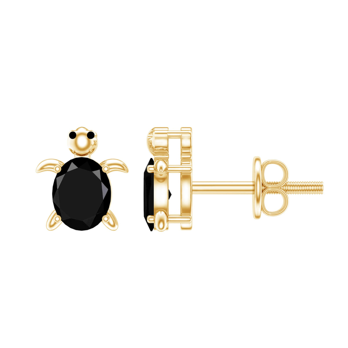 Oval Shaped Black Onyx Turtle Stud Earrings