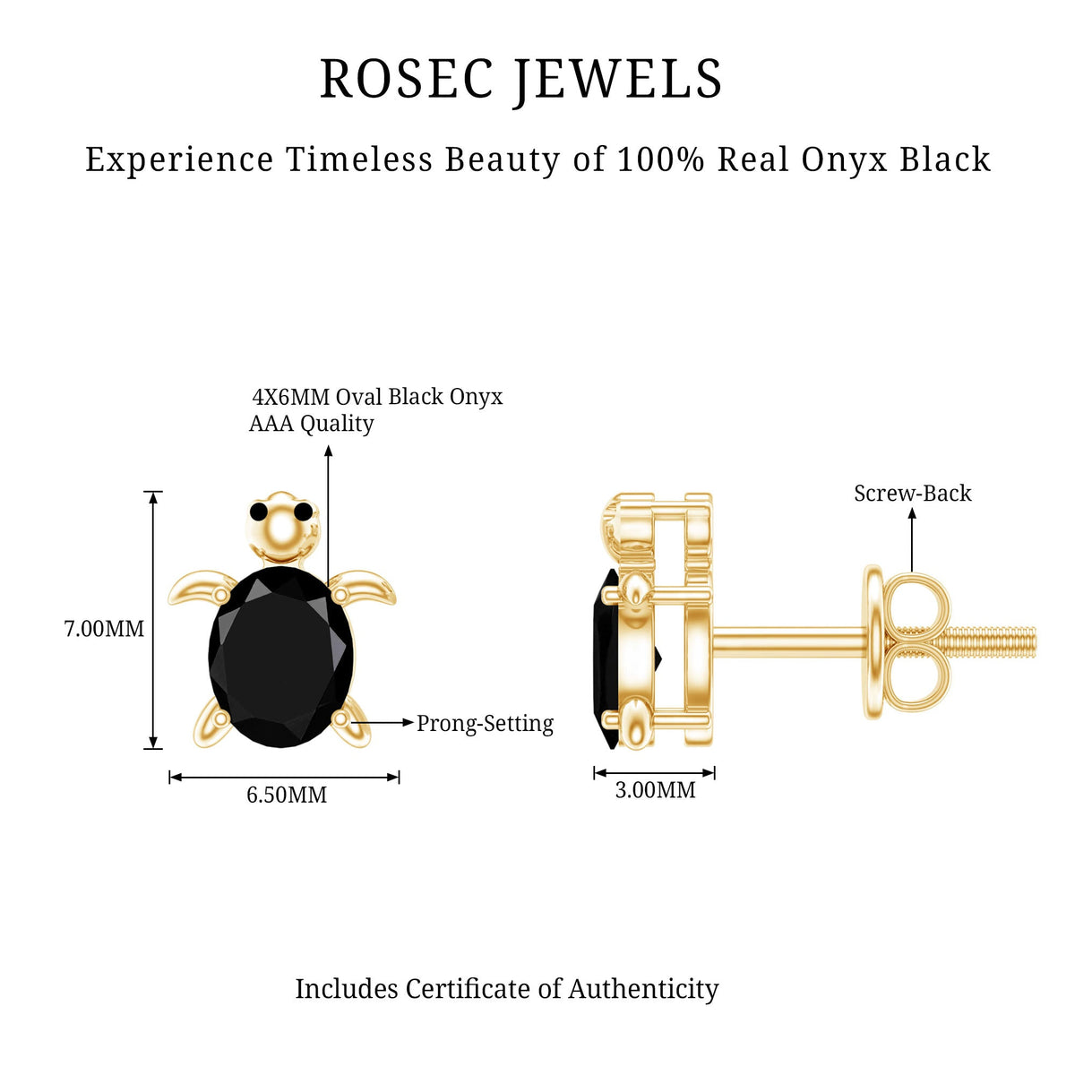 Oval Shaped Black Onyx Turtle Stud Earrings