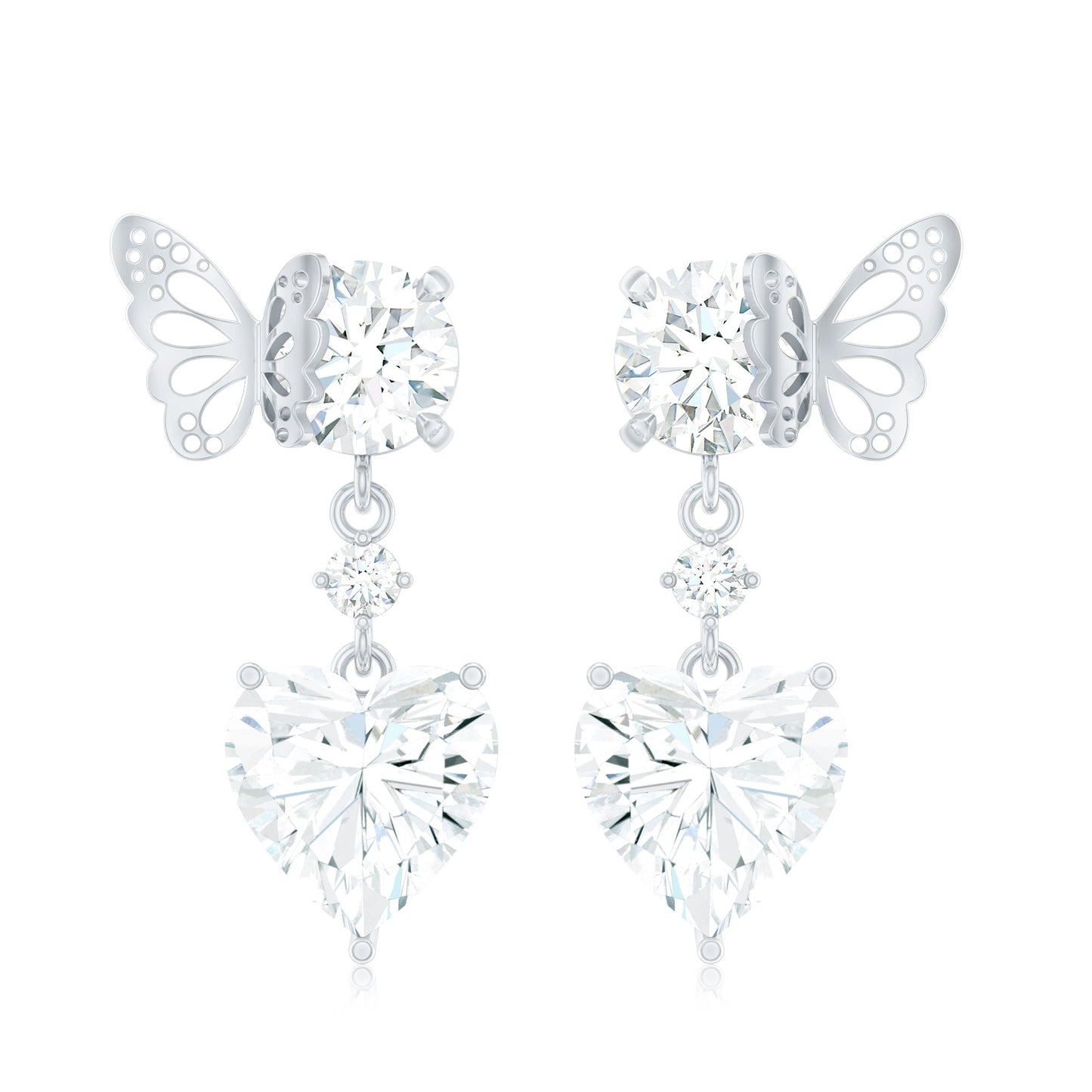3 Carat Heart Shape Moissanite Drop Earrings with Butterfly