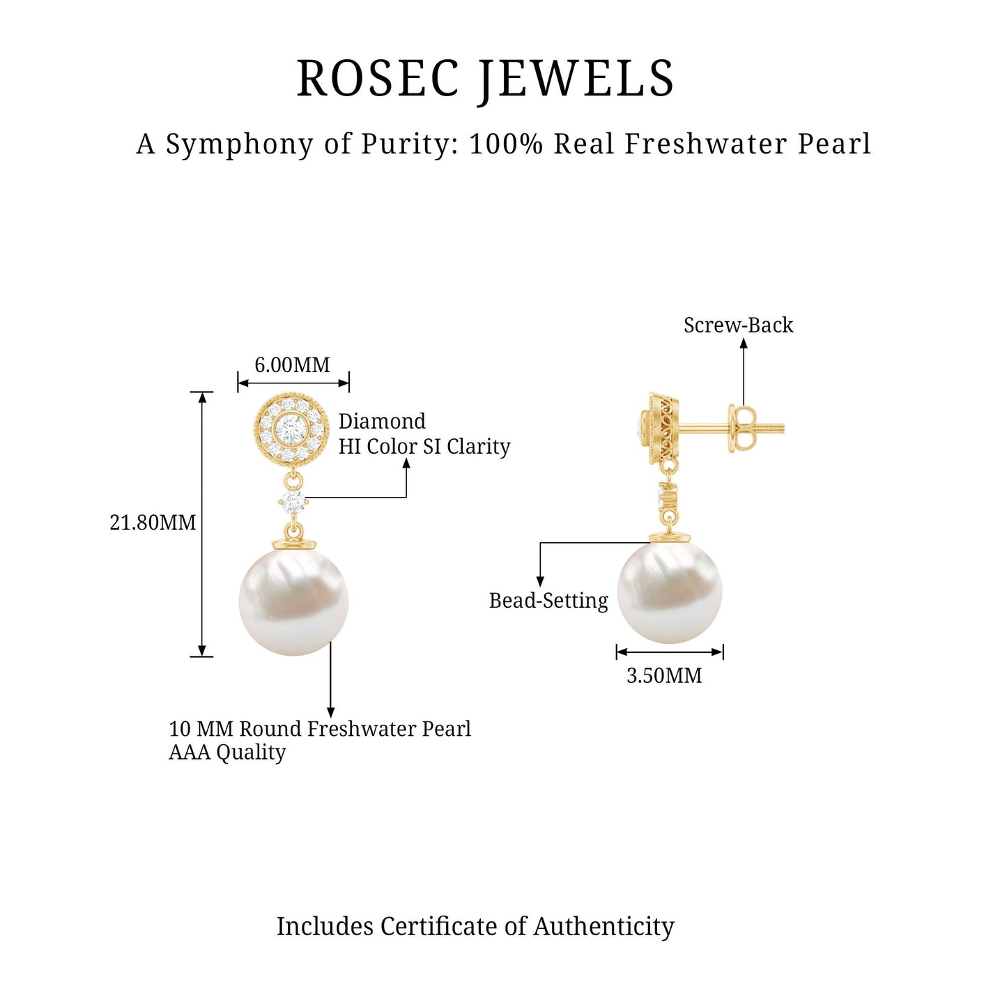 Real Pearl and Diamond Dangle Drop Earrings