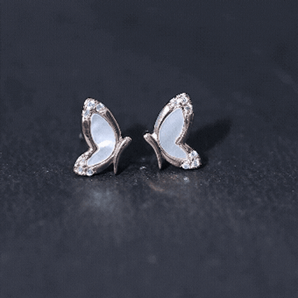 Natural Mother of Pearl Butterfly Wings Earrings in Silver