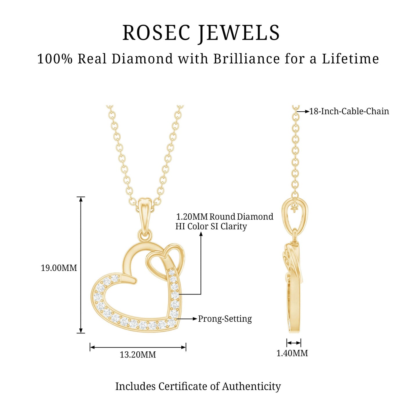 Natural Diamond Interlocked Heart Pendant Necklace