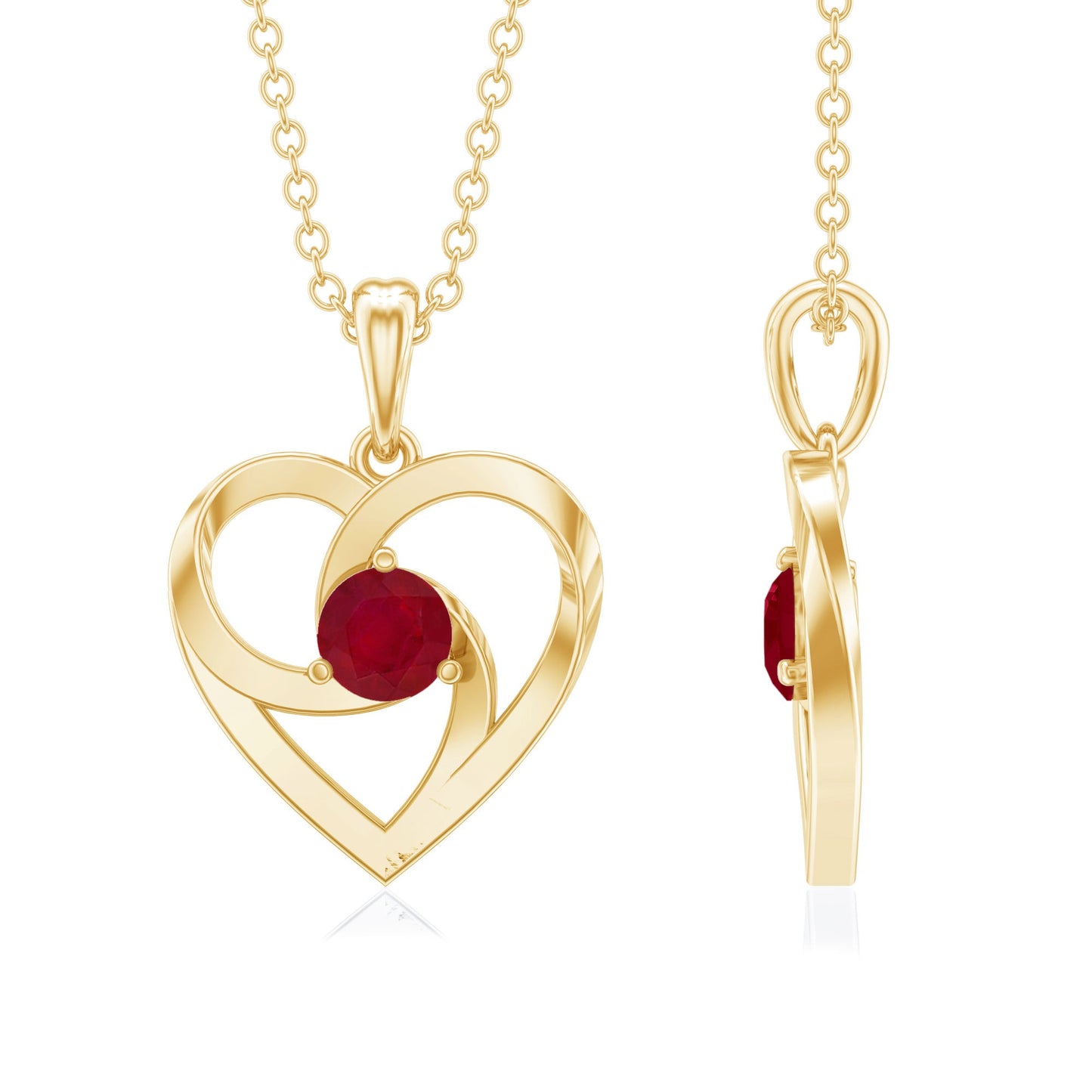 0.25 Carat Round Cut Solitaire Ruby Heart Pendant Necklace