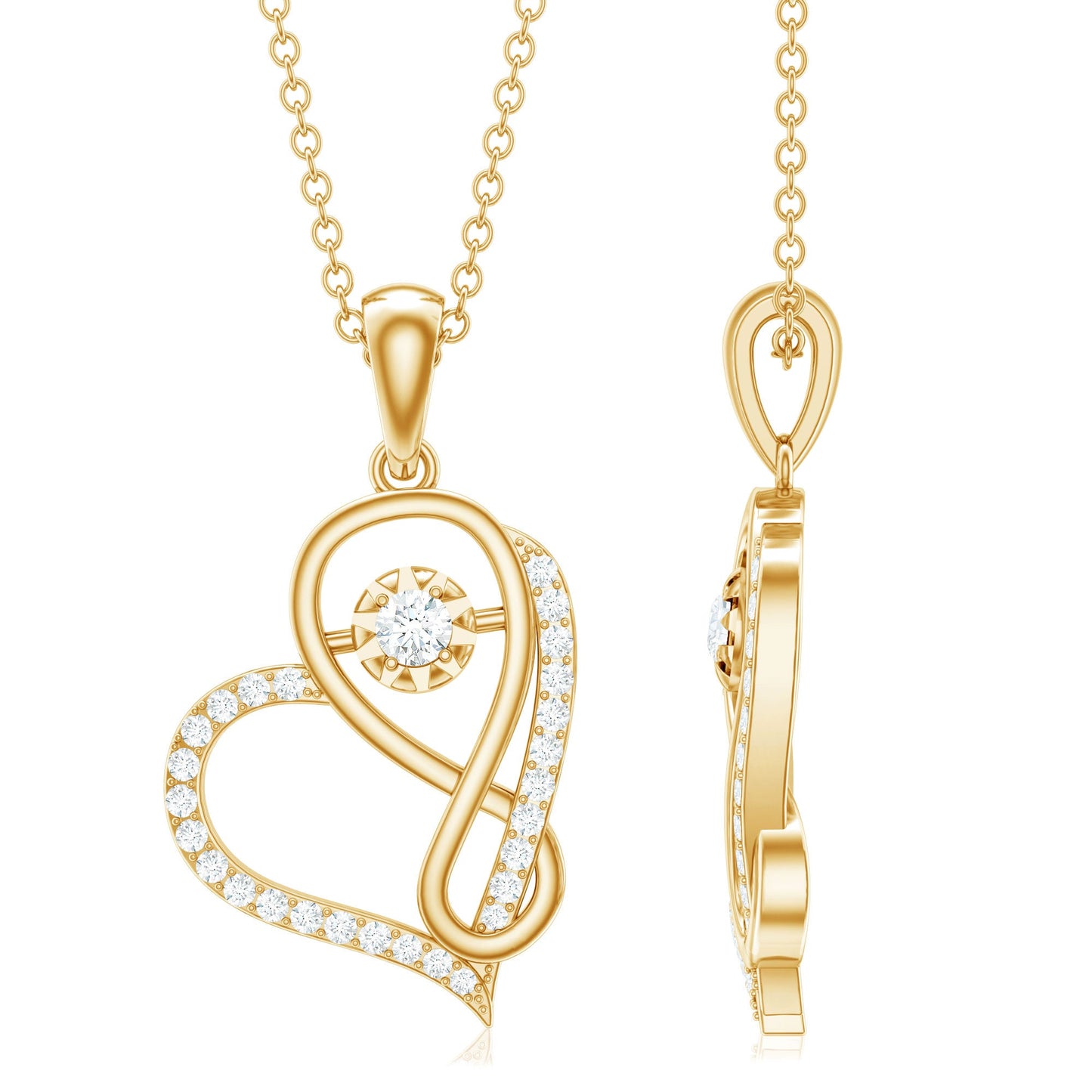 Womens Moissanite Infinity Heart Pendant Necklace With Chain