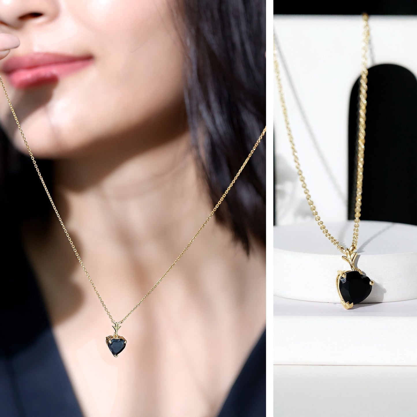 2 CT Heart Shape Black Onyx Solitaire Pendant