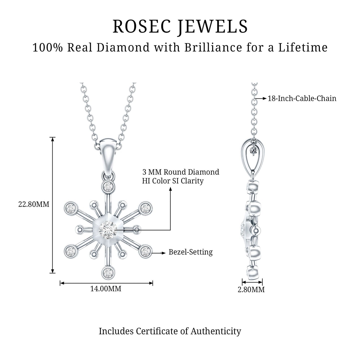 Diamond Snowflake Pendant Necklace for Women