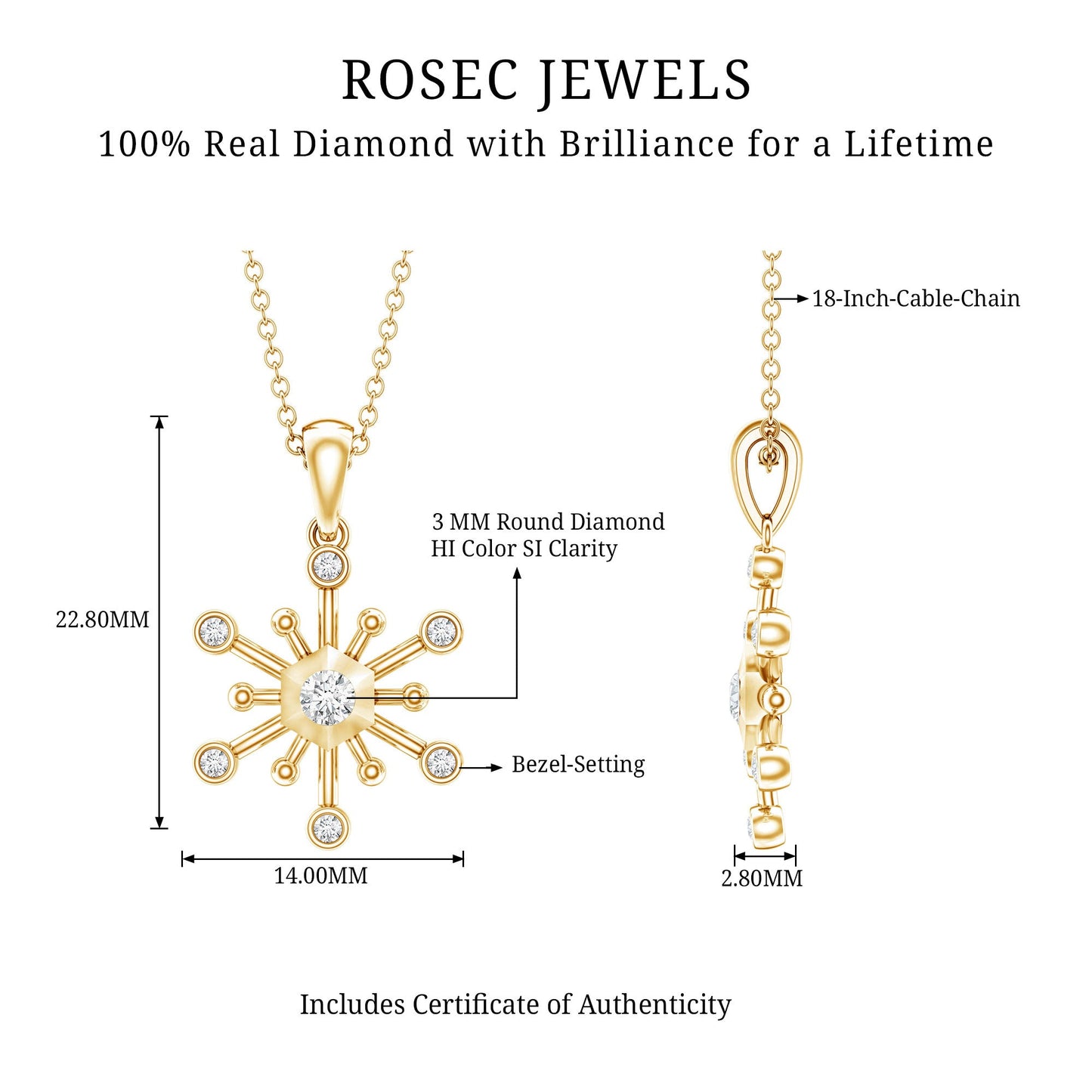 Diamond Snowflake Pendant Necklace for Women