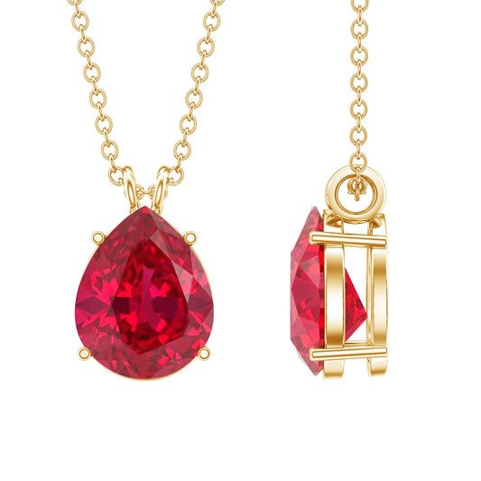 3 Carat Pear Cut Lab Grown Ruby Solitaire Pendant Necklace