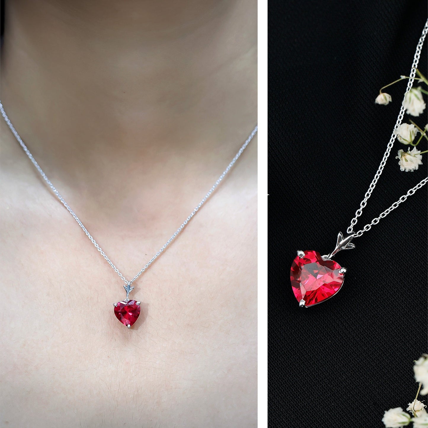 3.5 Carat Lab Grown Ruby Solitaire Heart Necklace
