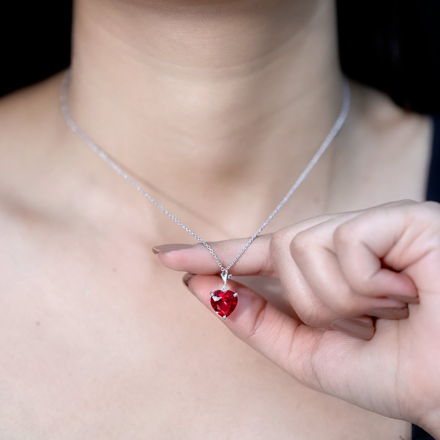 3.5 Carat Lab Grown Ruby Solitaire Heart Necklace
