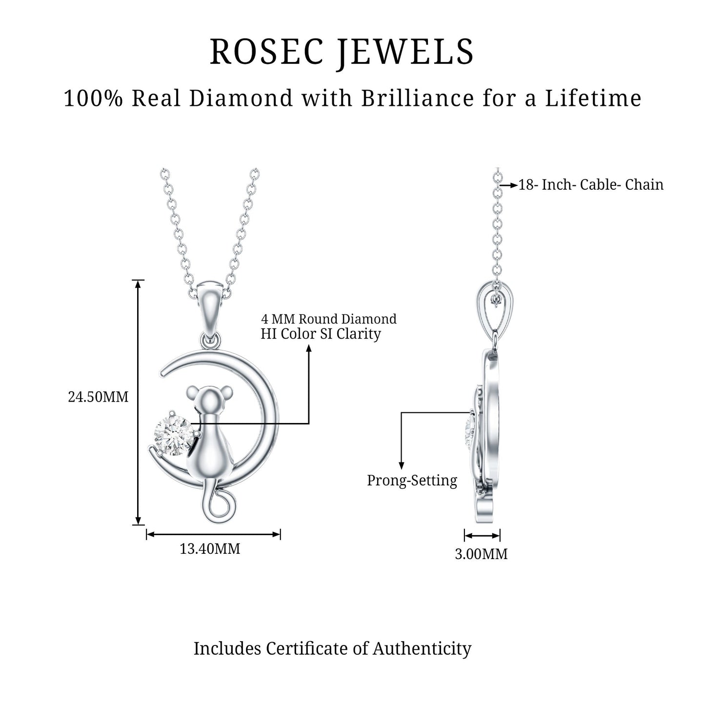 Certified Diamond Cat on Moon Necklace