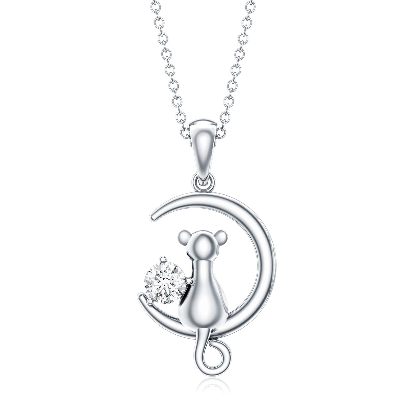 Certified Diamond Cat on Moon Necklace