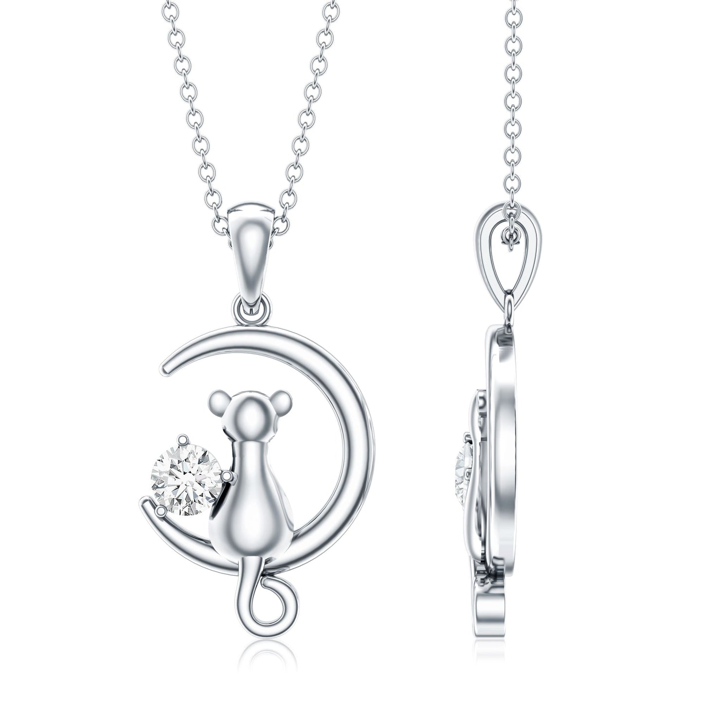Certified Diamond Cat on Moon Necklace