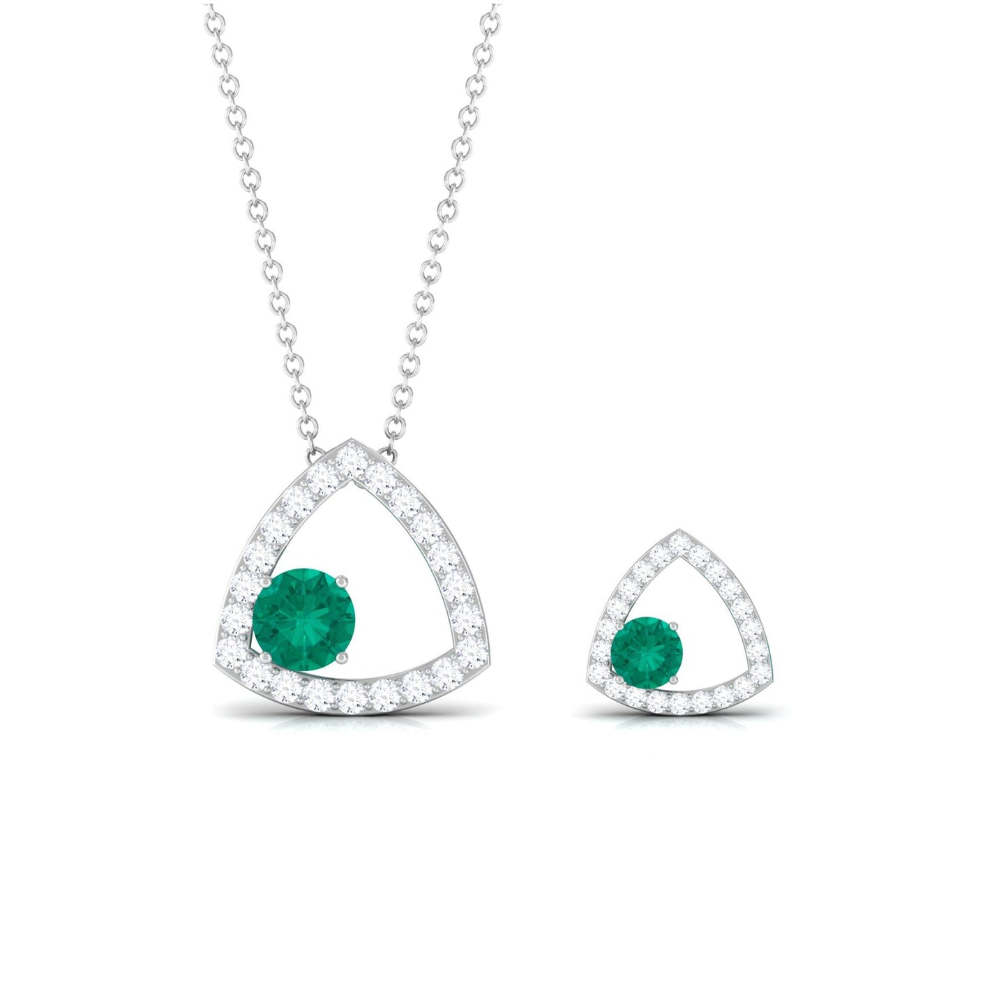 Certified Natural Emerald Geometric Necklace and Earrings Set with Moissanite
