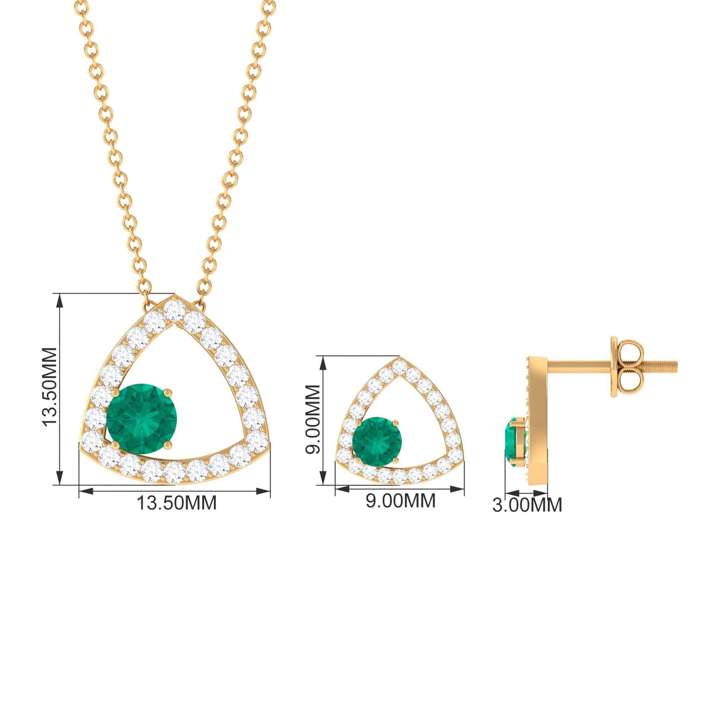 Certified Natural Emerald Geometric Necklace and Earrings Set with Moissanite