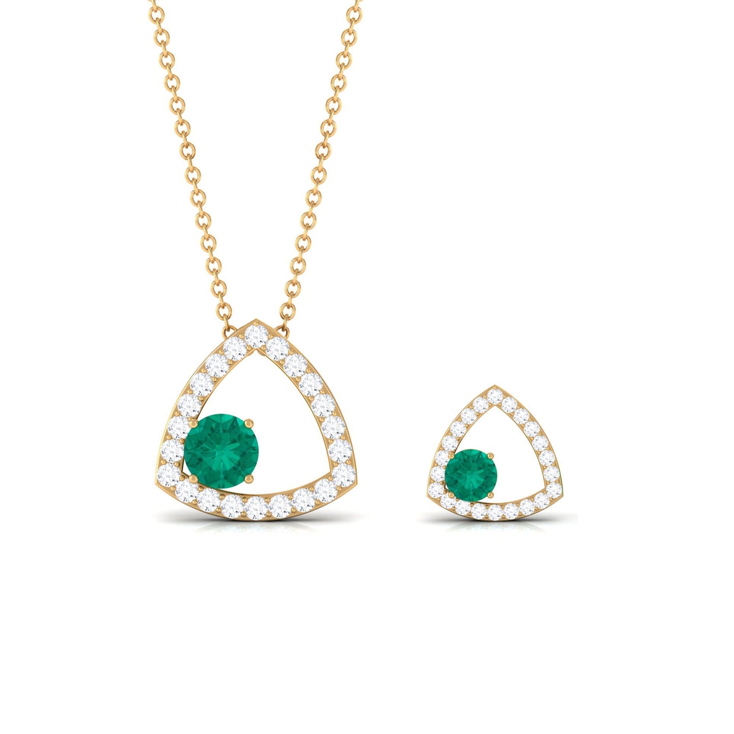 Certified Natural Emerald Geometric Necklace and Earrings Set with Moissanite