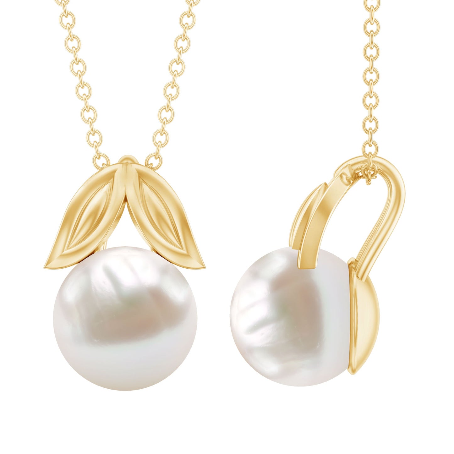 Freshwater Pearl Solitaire Pendant with Leaf