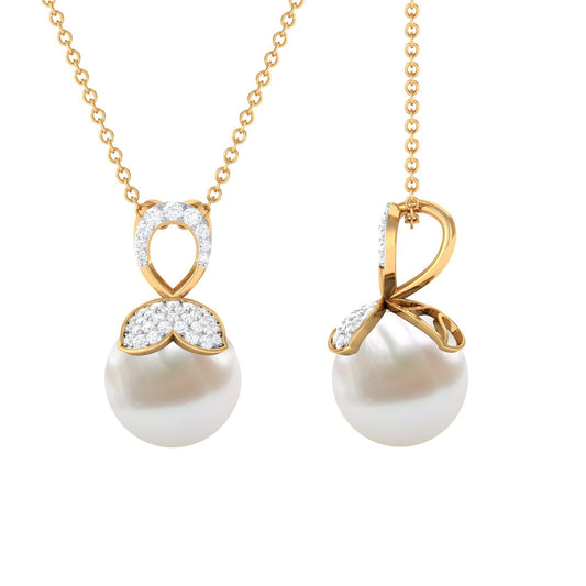 Nature Inspired Freshwater Pearl Drop Pendant Necklace with Diamond