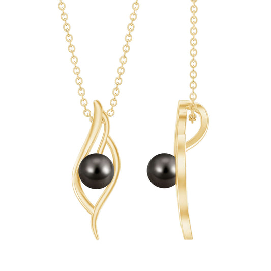 8 Carat Solitaire Black Pearl Leaf Pendant Necklace