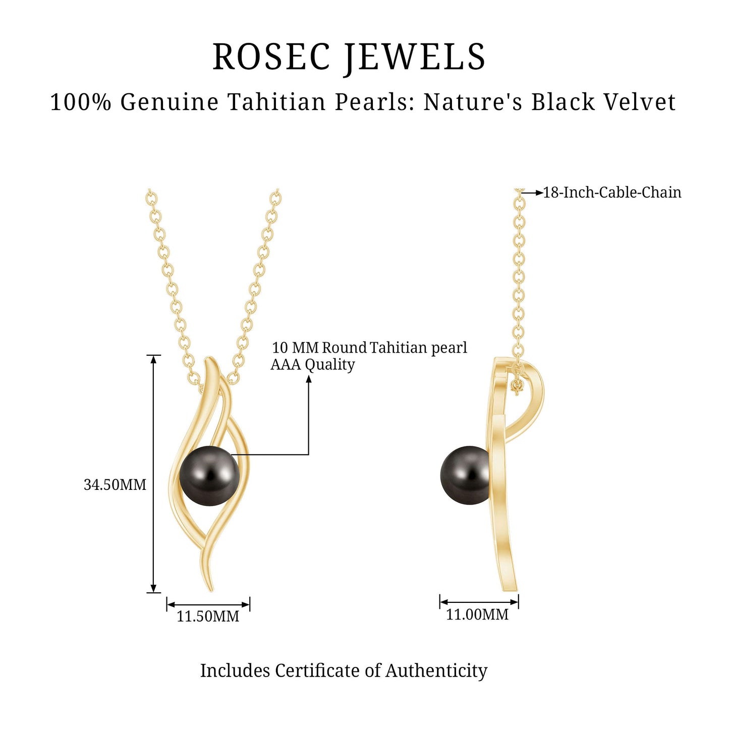 8 Carat Solitaire Black Pearl Leaf Pendant Necklace