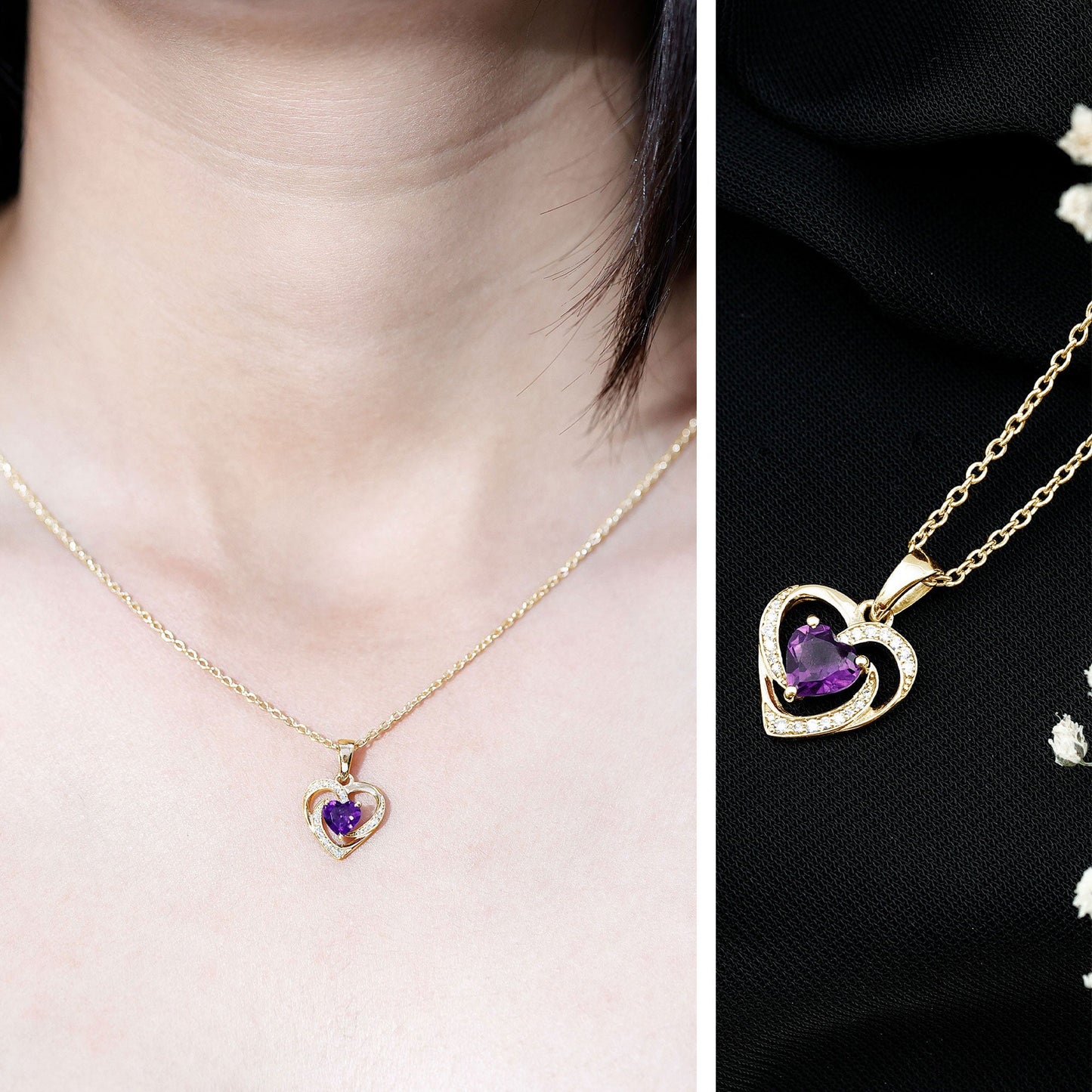 0.9 Carat Amethyst Heart Pendant Necklace with Diamond