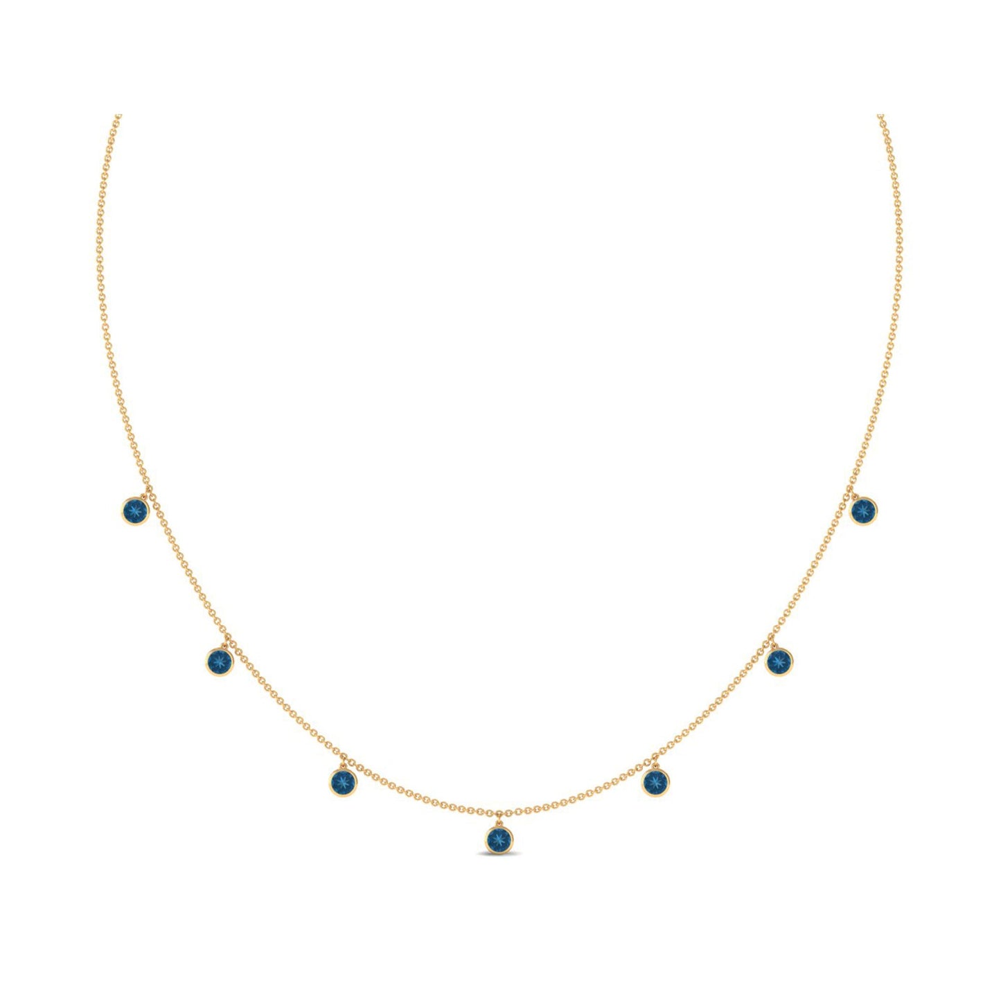 Real London Blue Topaz Station Necklace in Bezel Setting