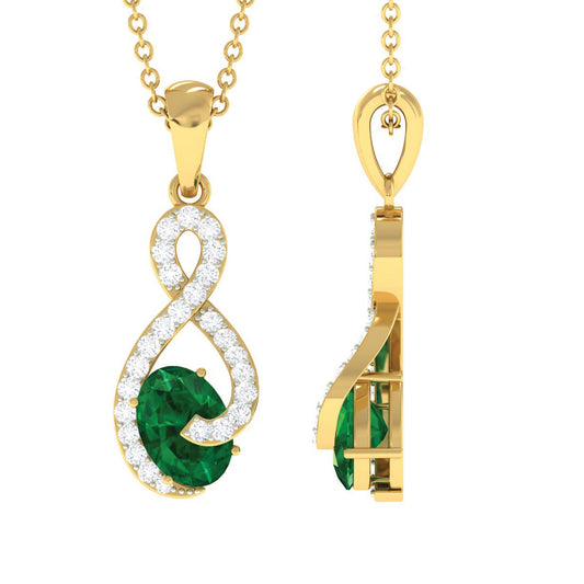 Natural 0.7 Carat Emerald Infinity Pendant Necklace with Diamond