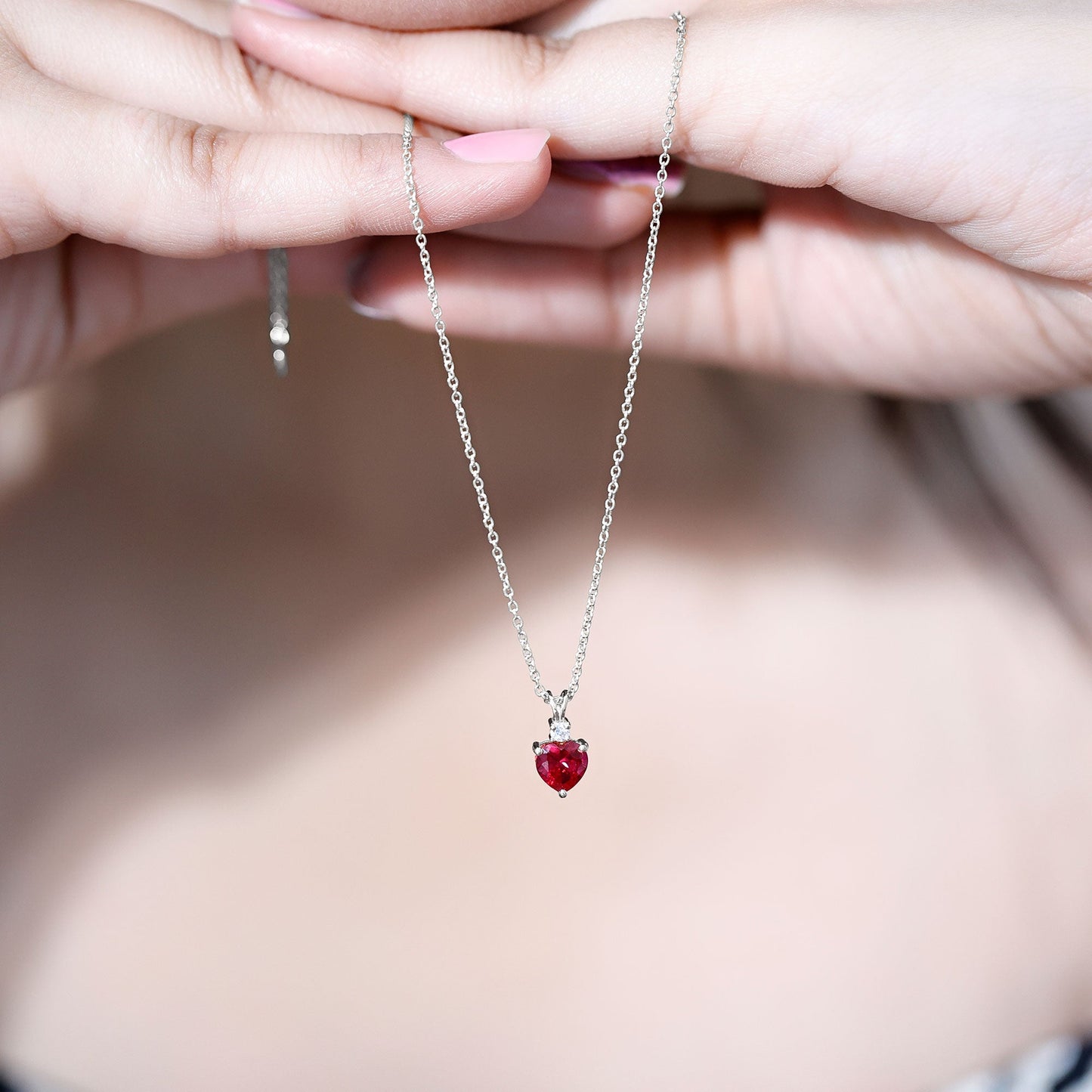 0.9 Carat Certified Lab Grown Ruby Heart Necklace with Diamond