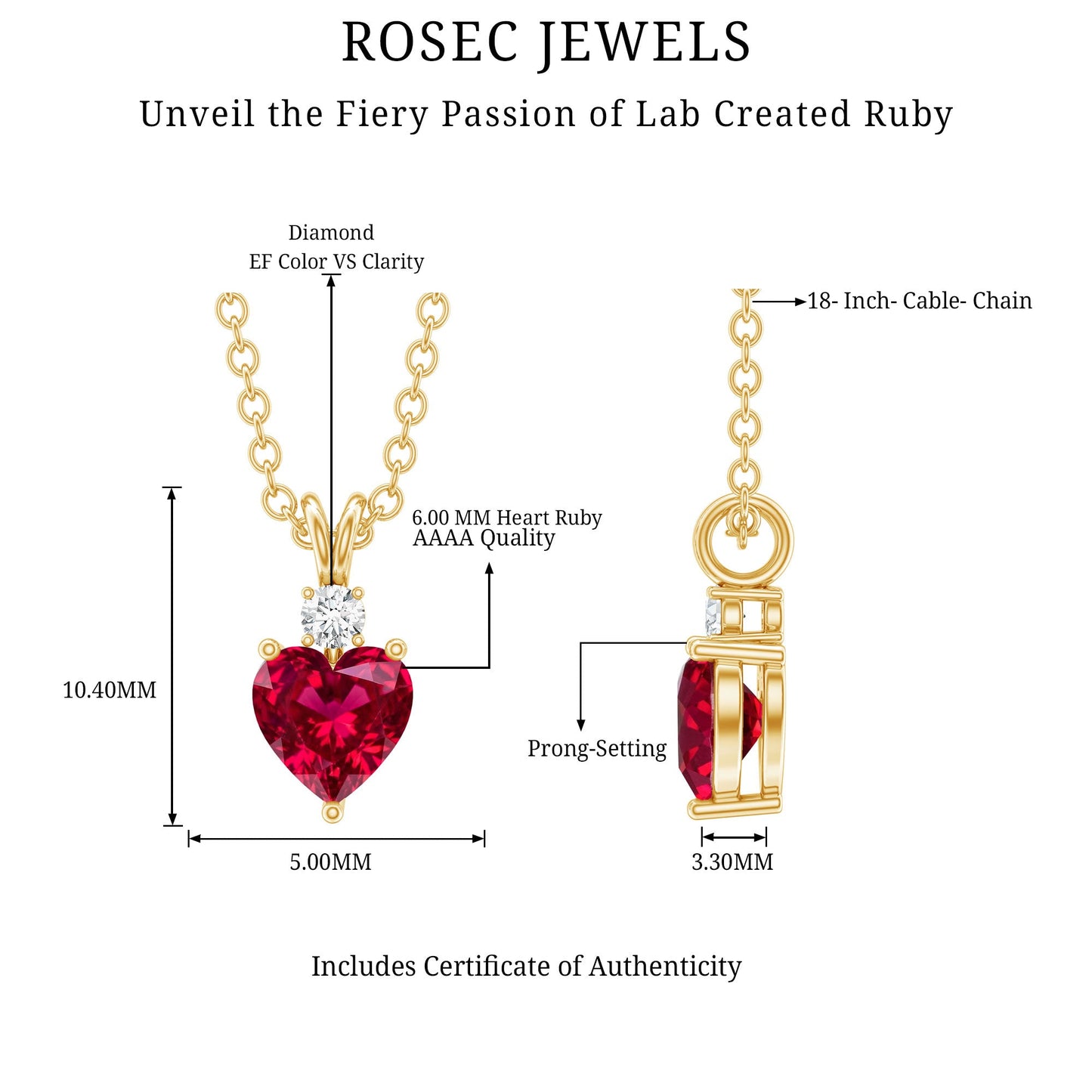 0.9 Carat Certified Lab Grown Ruby Heart Necklace with Diamond