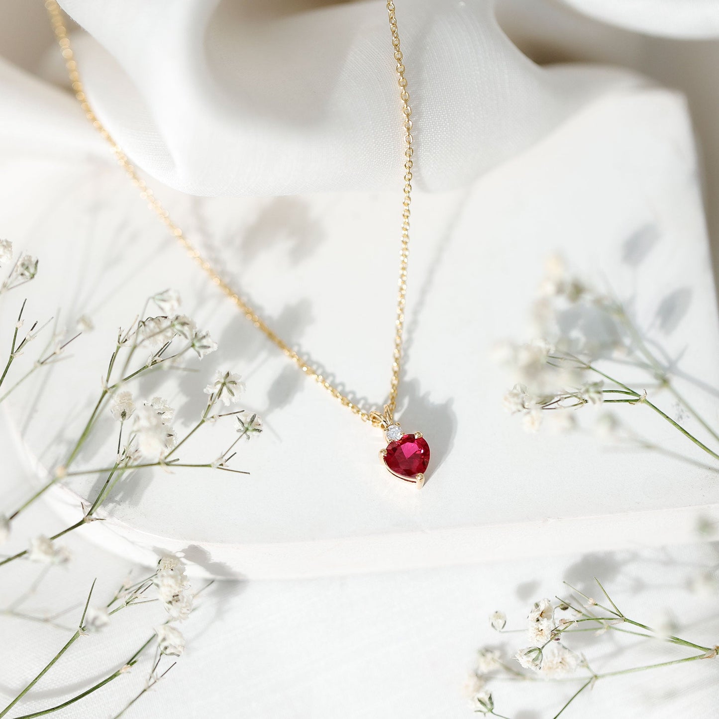 0.9 Carat Certified Lab Grown Ruby Heart Necklace with Diamond
