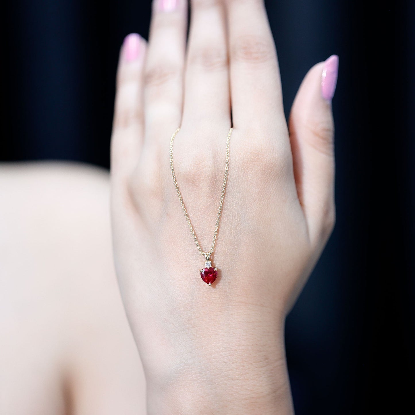 0.9 Carat Certified Lab Grown Ruby Heart Necklace with Diamond