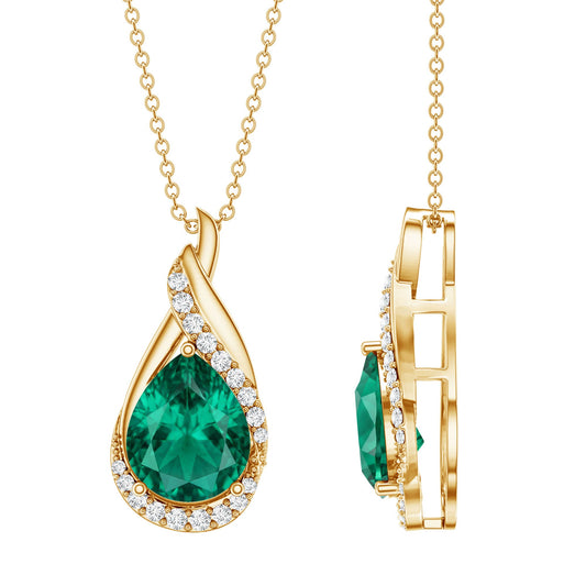 Lab Grown Emerald Vintage Inspired Necklace with Diamond