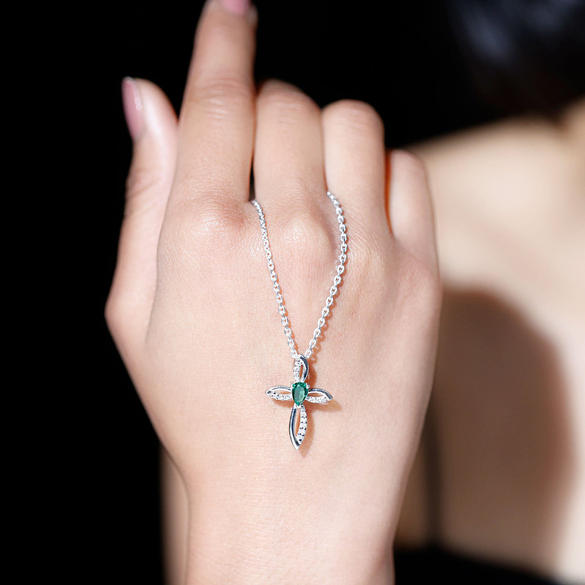 Certified Lab Grown Emerald Diamond Cross Pendant Necklace