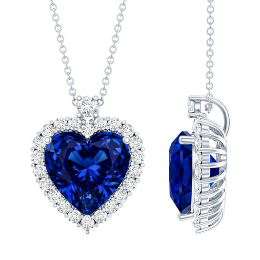 5.6 Carat Lab Grown Blue Sapphire Heart of The Ocean Necklace With Silver Chain
