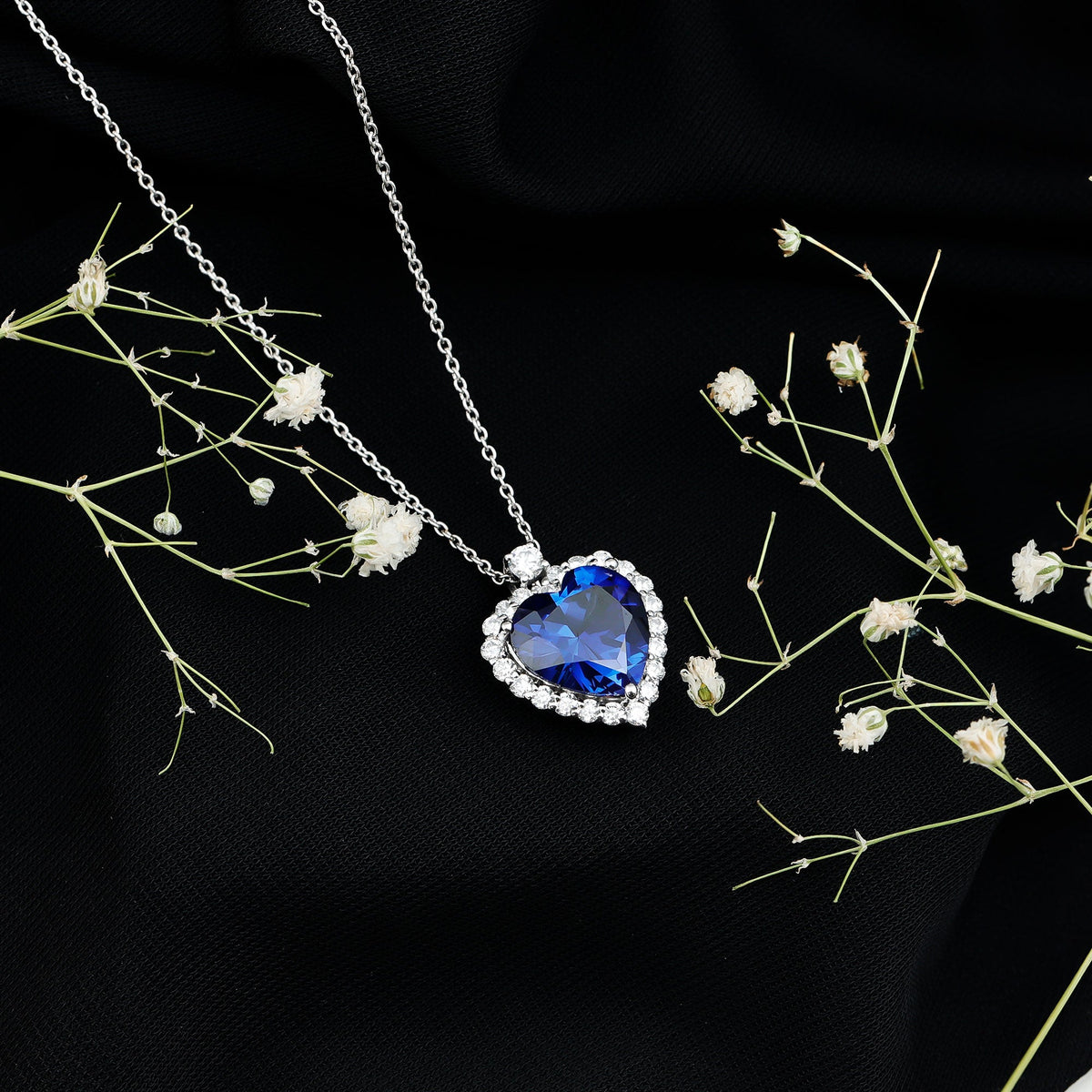 Lab Grown Blue Sapphire Heart of the Ocean Necklace