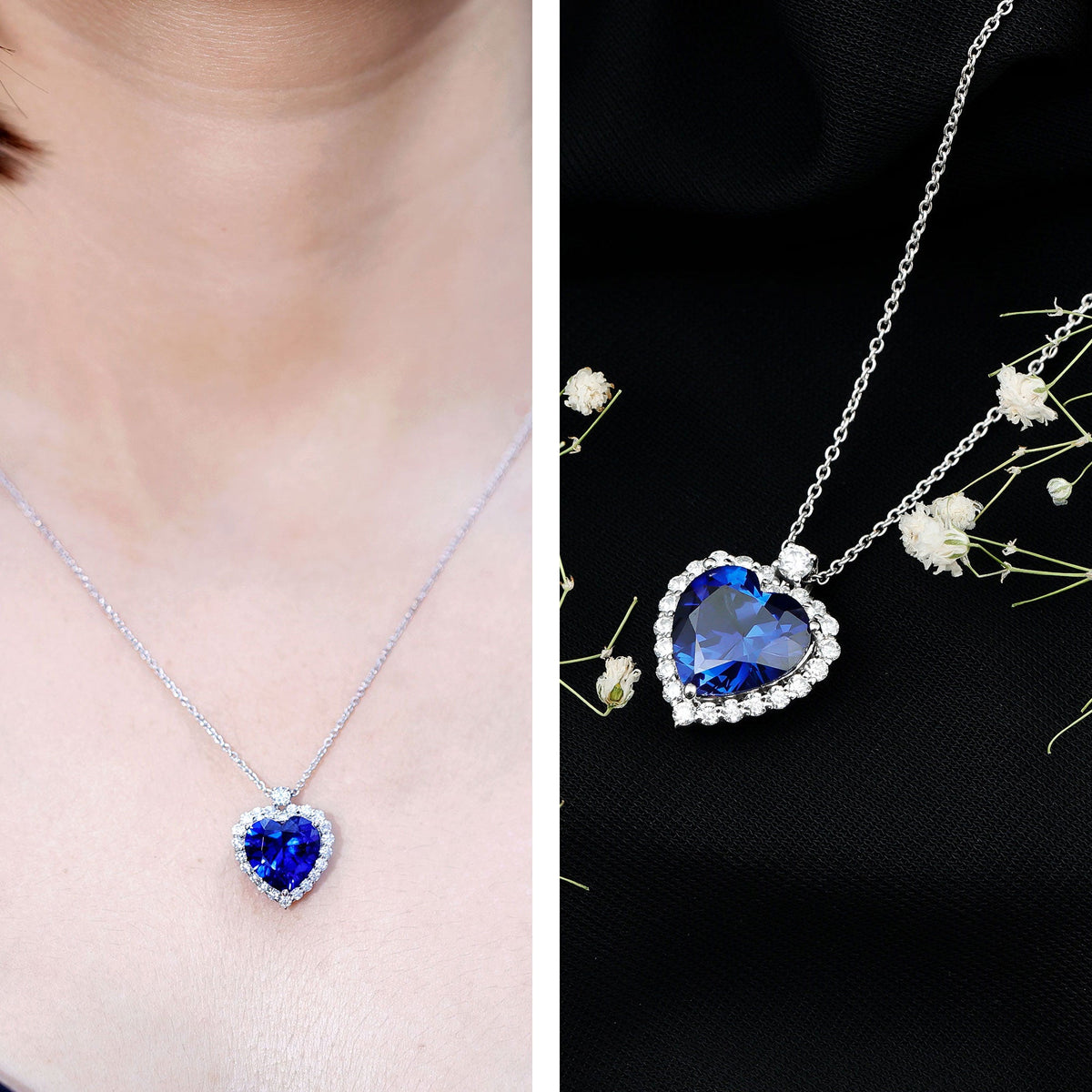 Lab Grown Blue Sapphire Heart of the Ocean Necklace