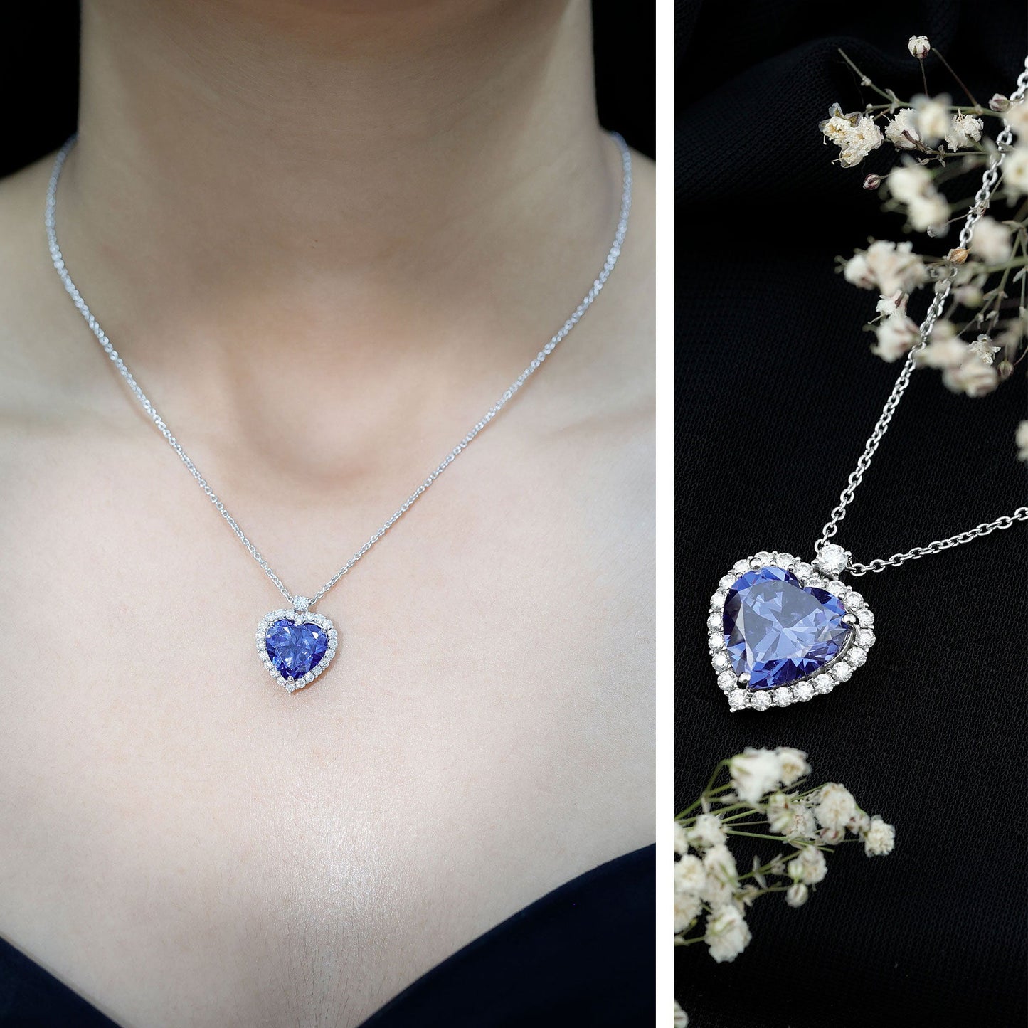 5.6 Carat Lab Grown Blue Sapphire Heart of The Ocean Necklace With Chain