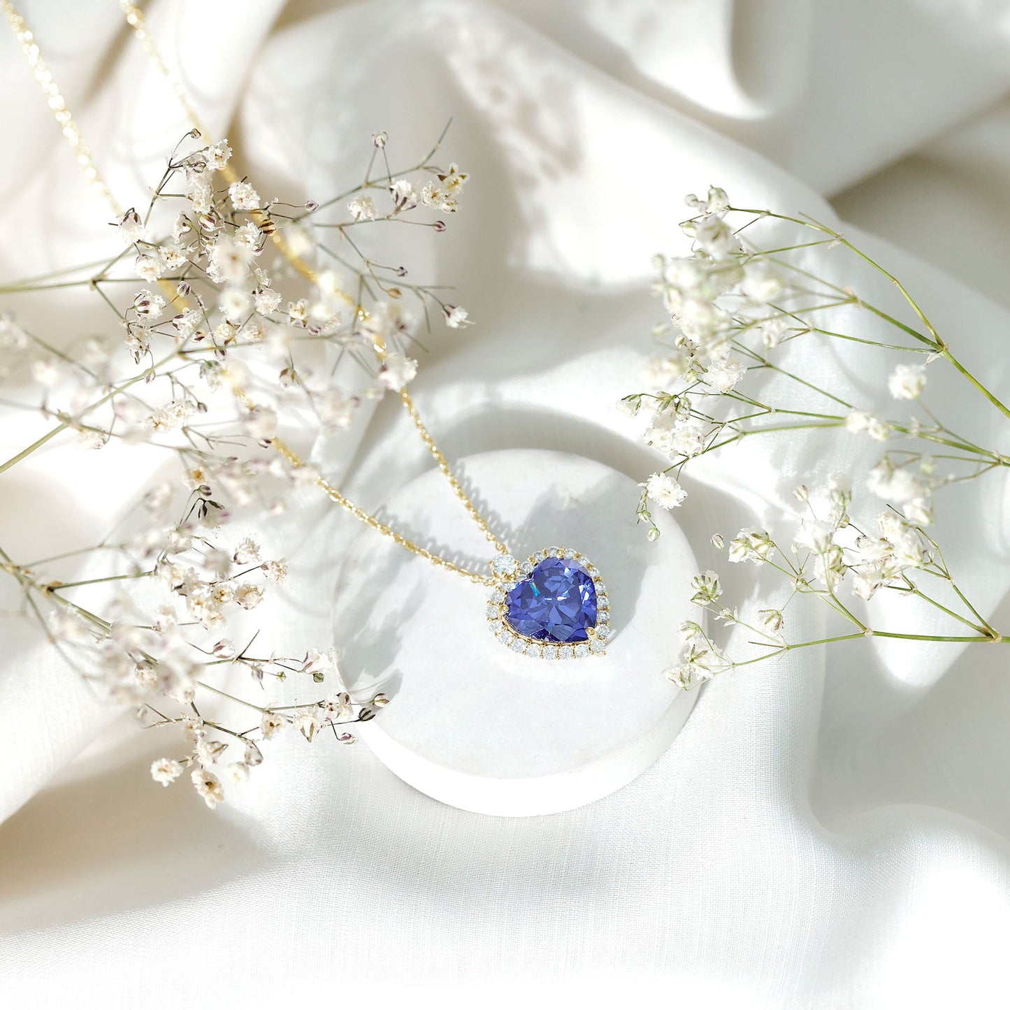 Lab Grown Blue Sapphire Heart of the Ocean Necklace