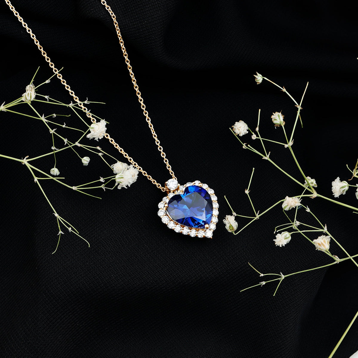 Lab Grown Blue Sapphire Heart of the Ocean Necklace