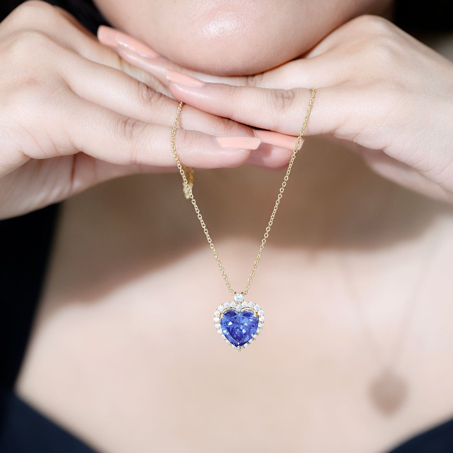 Lab Grown Blue Sapphire Heart of the Ocean Necklace