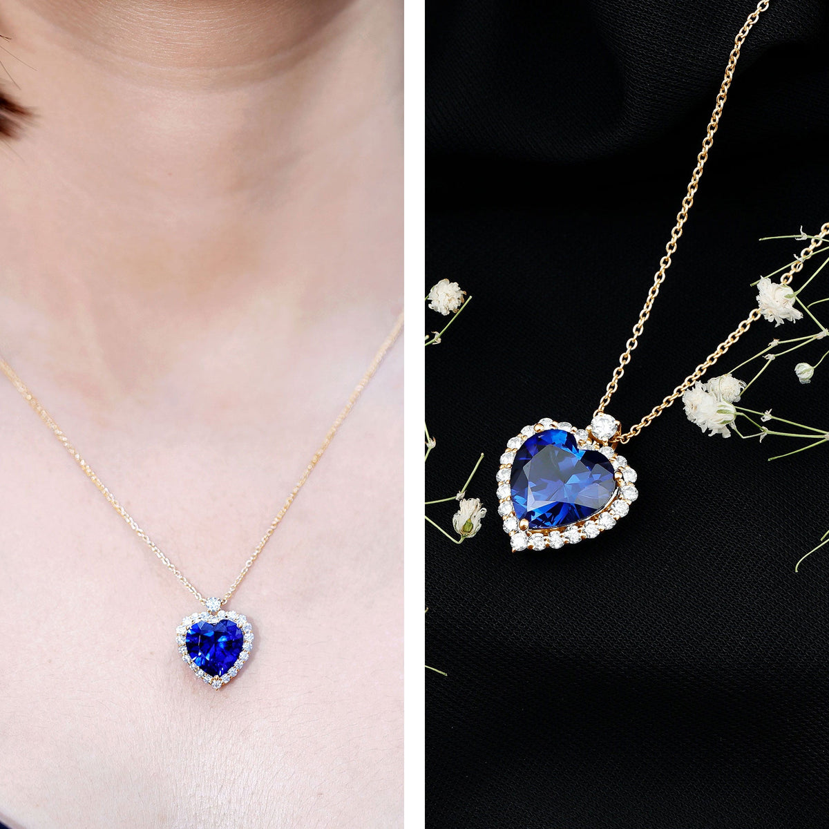 Lab Grown Blue Sapphire Heart of the Ocean Necklace