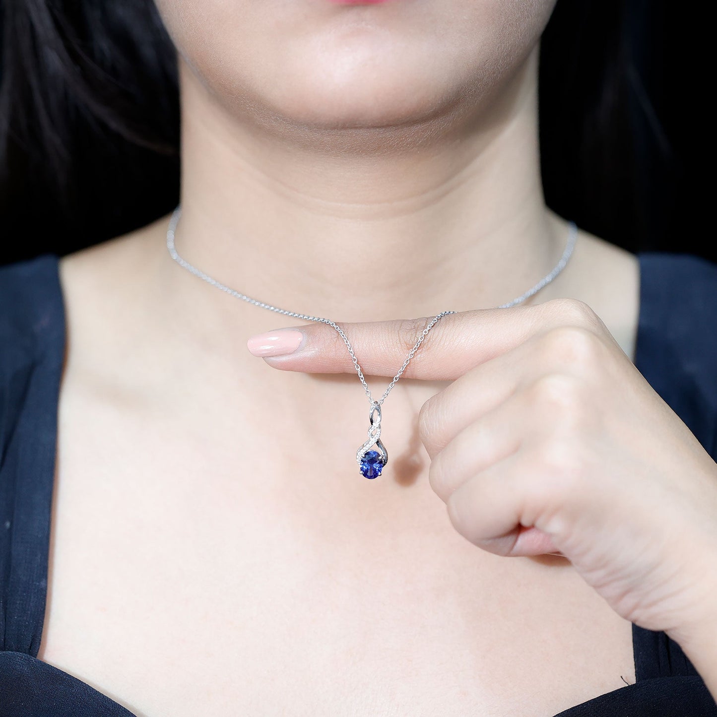 Lab Grown 1.5 Carat Blue Sapphire Infinity Pendant Necklace with Silver Chain