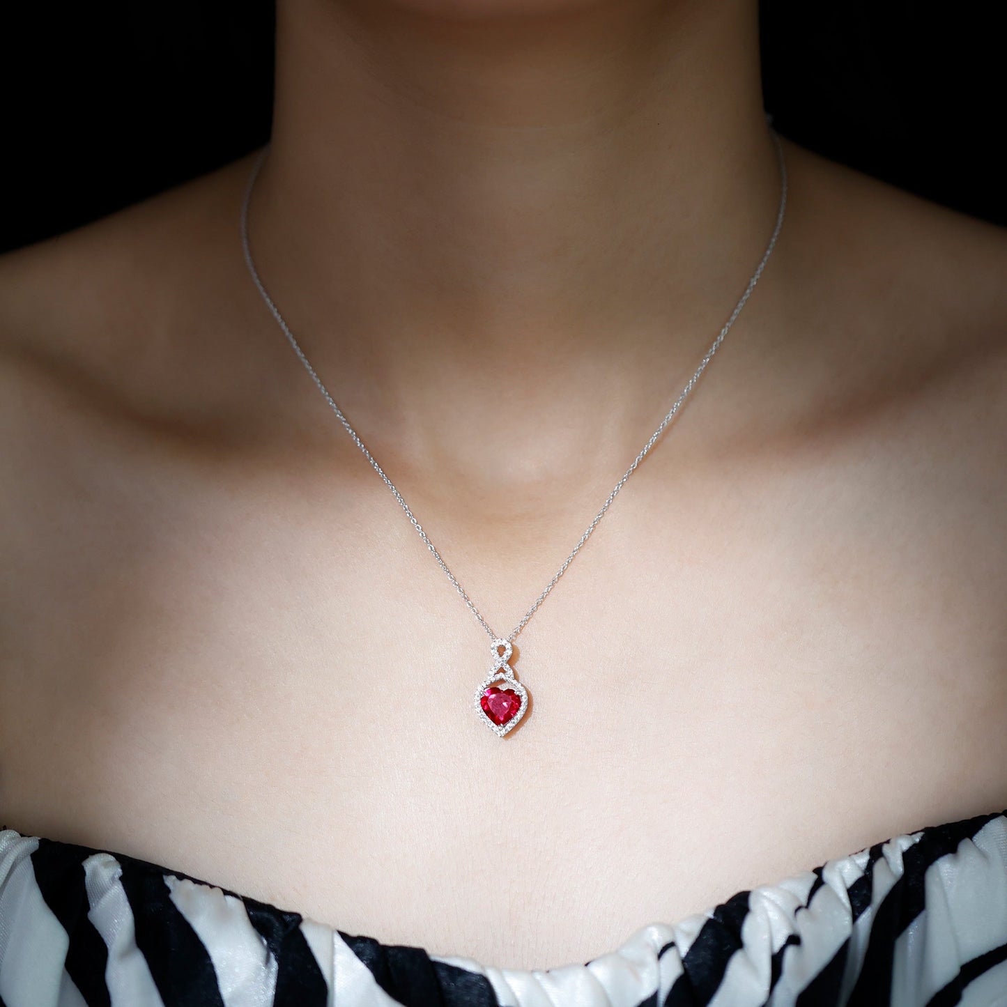 Certified Lab Created Ruby Heart Infinity Necklace With Chain