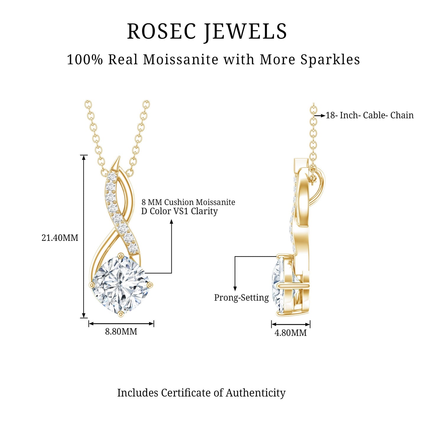 Cushion Cut Moissanite Infinity Promise Necklace With Chain