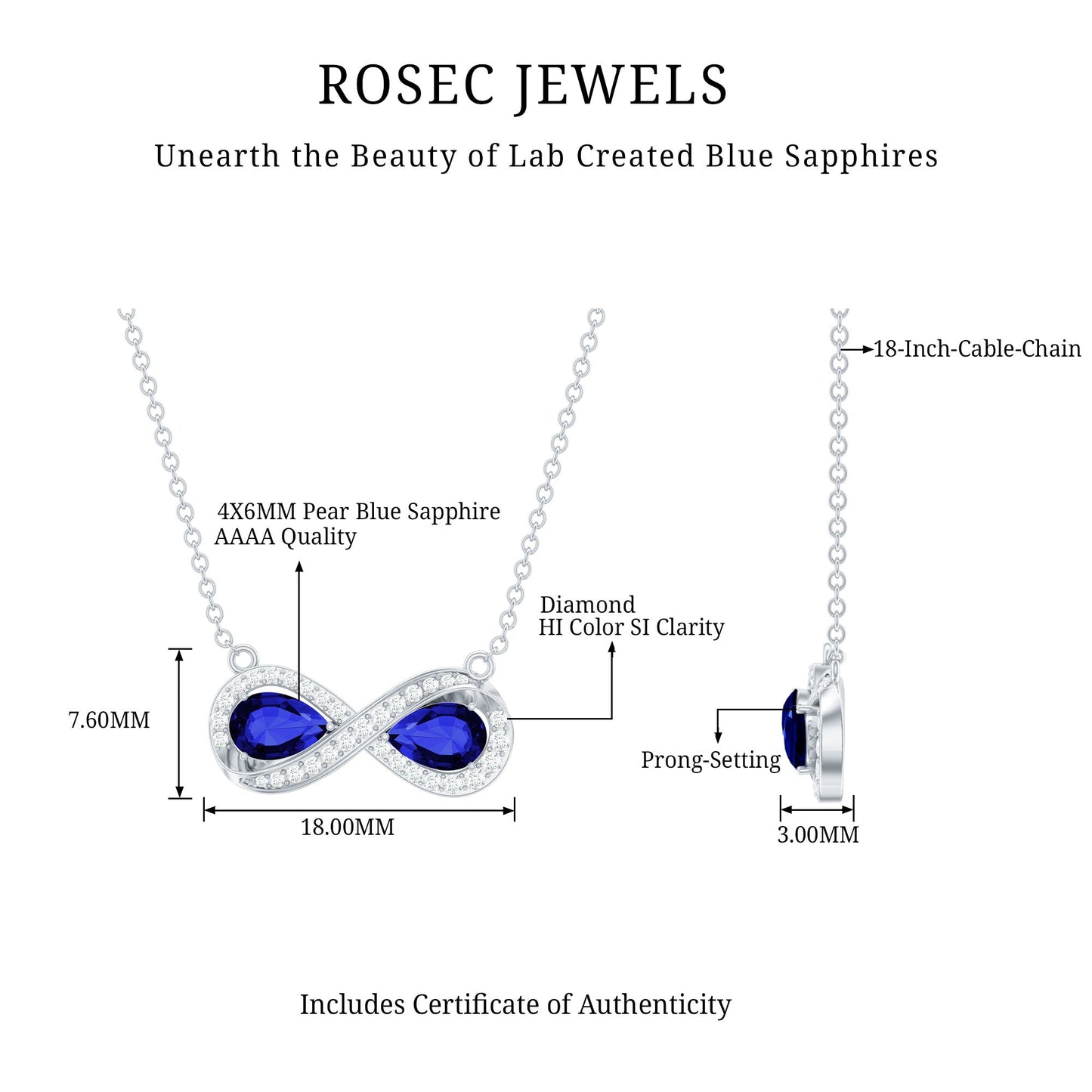 Lab Grown Blue Sapphire Infinity Necklace With Diamond Accent