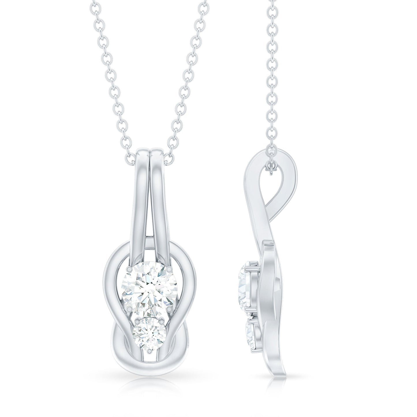 Two Stone Moissanite Infinity Knot Necklace with Certificate