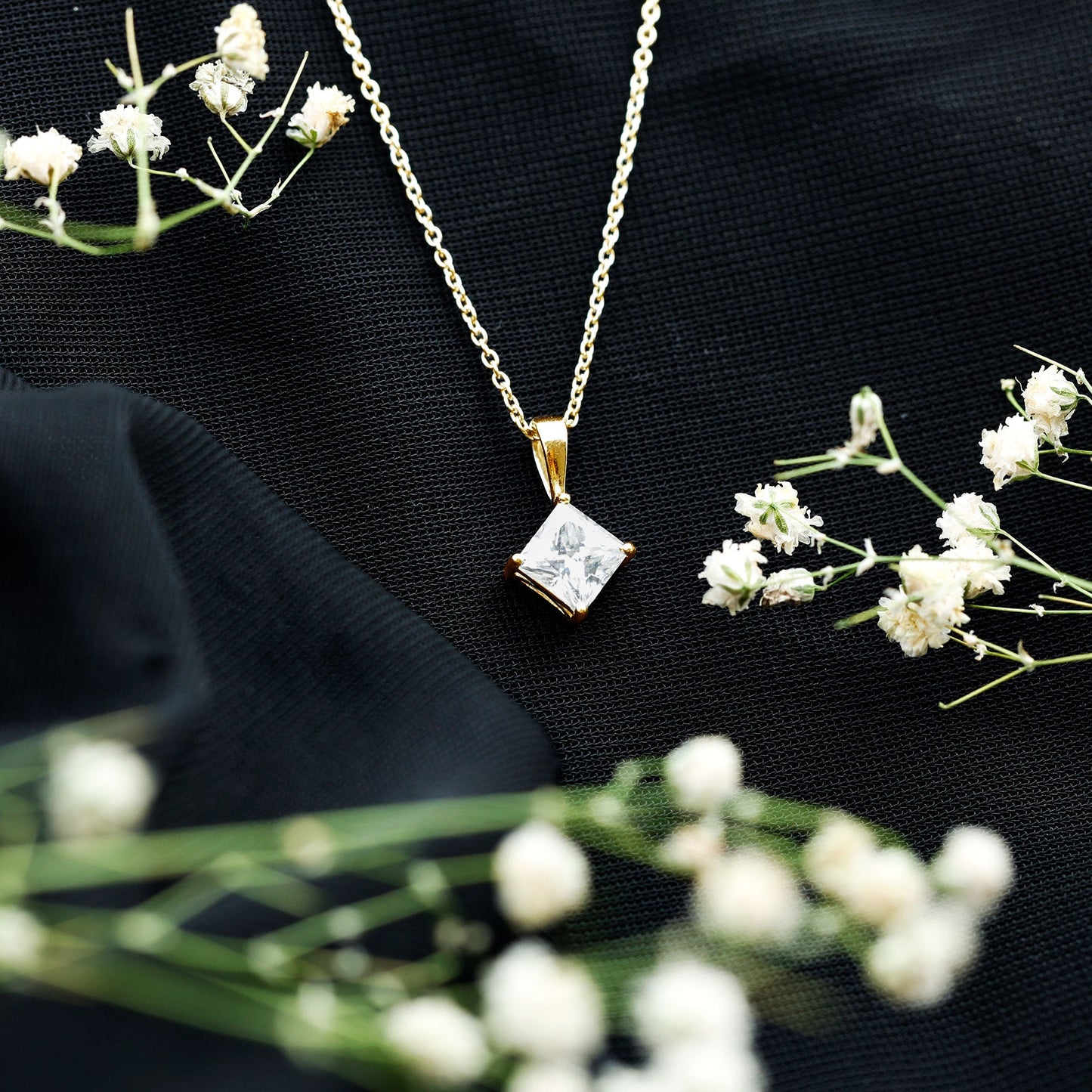 3 CT Princess Cut Moissanite Solitaire Pendant Necklace For Women