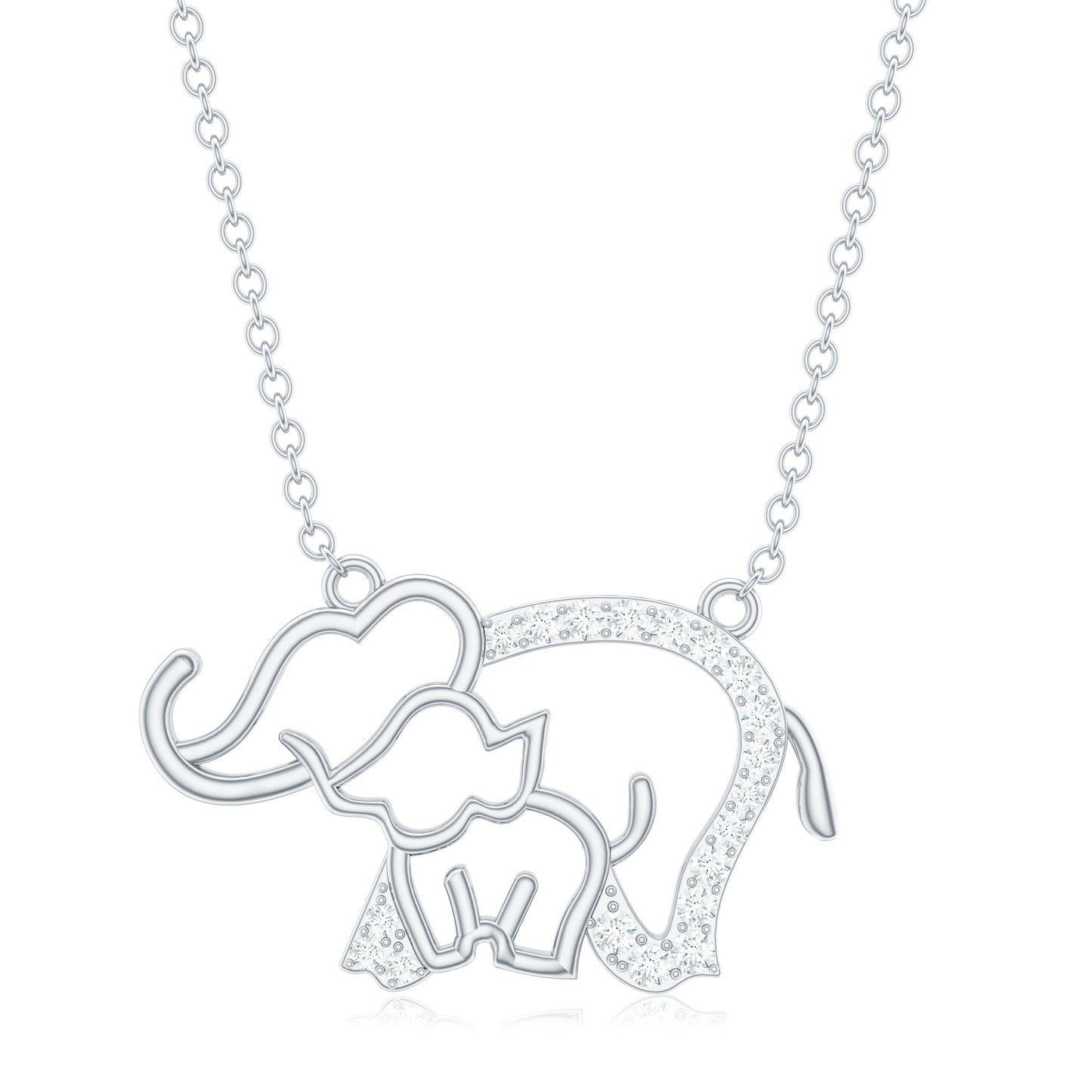 Cute Mother and Baby Elephant Necklace with Moissanite